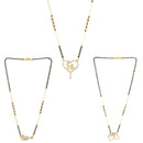 Set of 3 Gold-Plated Black & White American Diamond-Studded & Beaded Heart Shaped Mangalsutra