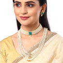 Gold-Plated Green Stone-Studded & Pearl Beaded Jewellery Set Combo