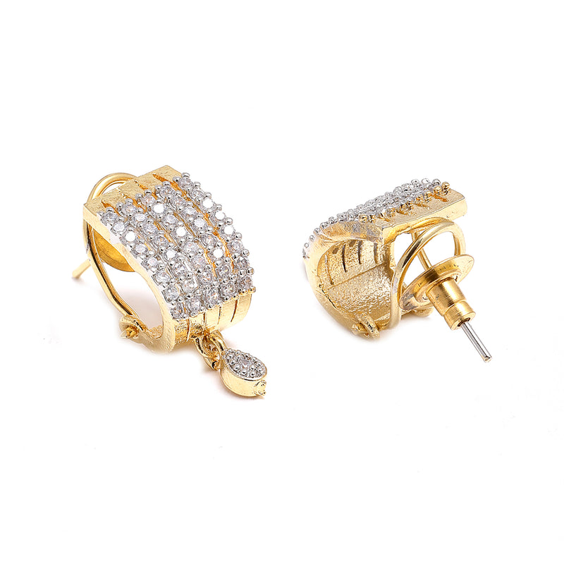 White & Gold-Toned Teardrop Shaped Gold-Plated Studs Earrings