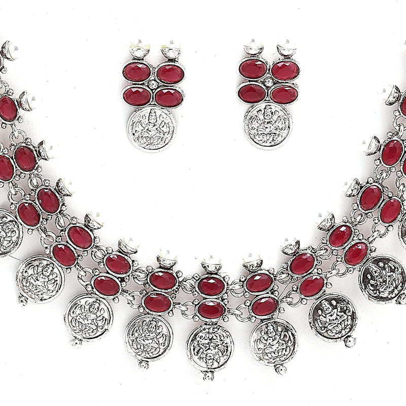 Temple Coin Rhodium-Plated with Silver-Tone Kundan-Studded Jewellery Set