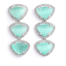 Rhodium-Plated with Silver-Tone Sea Green American Diamond Studded Jewellery Set