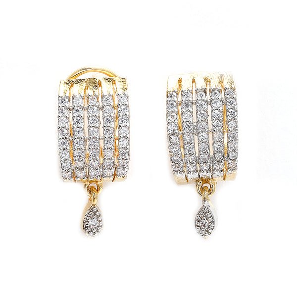 White & Gold-Toned Teardrop Shaped Gold-Plated Studs Earrings