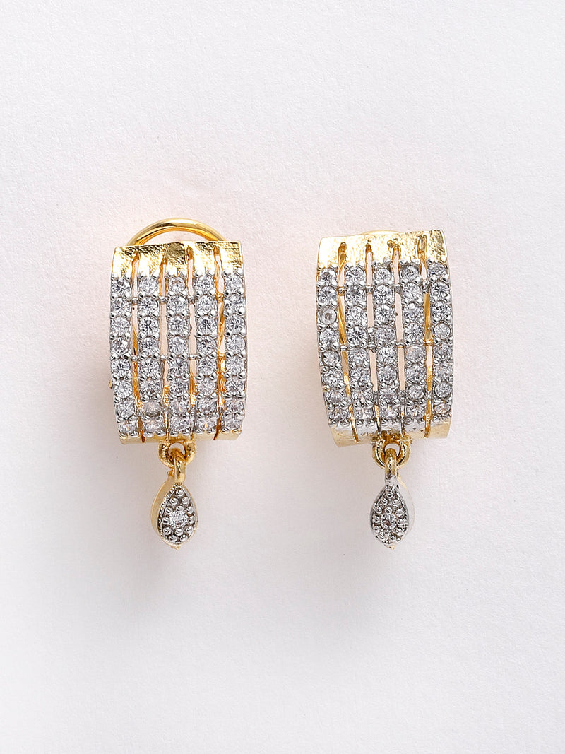 White & Gold-Toned Teardrop Shaped Gold-Plated Studs Earrings