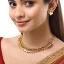 Gold Plated Traditional Red Temple Coin Necklace Set With Earrings