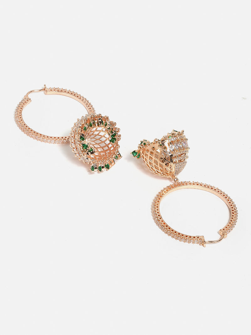 Rose Gold-Plated White & Green American Diamond Studded Jewellery Set