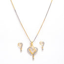 Gold-Plated Heart & Peacock Pink Cubic Zirconia Stone Studded Pendant Set With Chain & Earrings Combo
