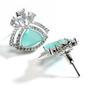 Sea Green American Diamond Triangular Shaped Rhodium-Plated with Silver-Tone Studs Earrings