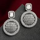 White American Diamond Studded Geometric Shaped Rhodium-Plated with Silver-Tone Drop Earrings