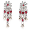 Rhodium-Plated with Oxidised Silver-Tone Red Kundan Studded Jewellery Set