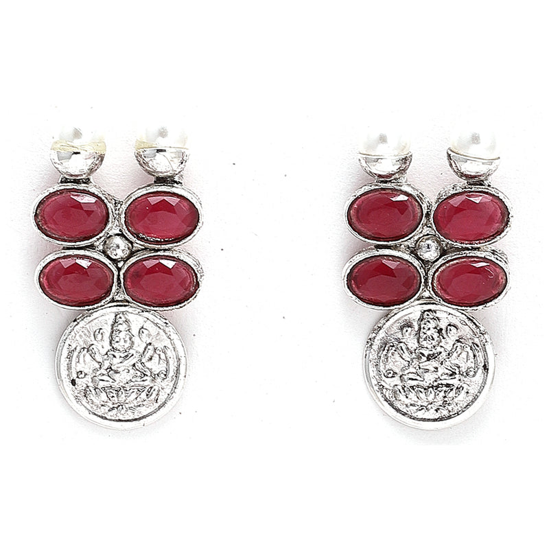 Temple Coin Rhodium-Plated with Silver-Tone Kundan-Studded Jewellery Set