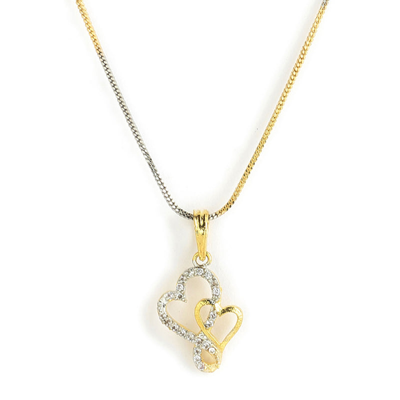 Gold-Plated Heart Shaped White Cubic Zirconia Stone Studded Pendant Combo