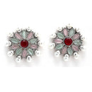 Rhodium-Plated with Silver-Tone Double Layered Kundan-Studded Leaf Shaped Jewellery Set