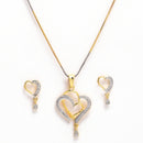 Gold-Plated Heart & Peacock Pink Cubic Zirconia Stone Studded Pendant Set With Chain & Earrings Combo