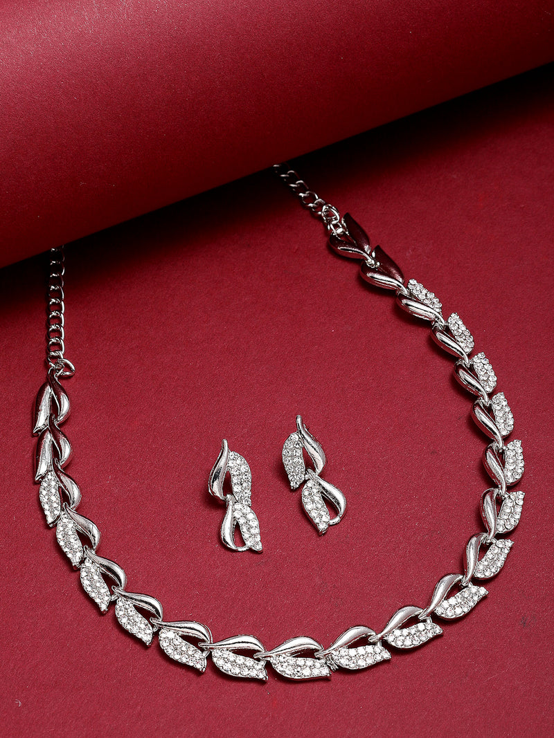 Oxidised Silver-Plated Cubic Zirconia Studded Jewellery Set
