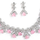 Rhodium-Plated with Silver-Tone White & Pink American Diamond-Studded Jewellery Set