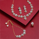 Heart & Square Shaped Silver-Toned Gold-Plated Off White American Diamond Studded Jewellery Set Combo