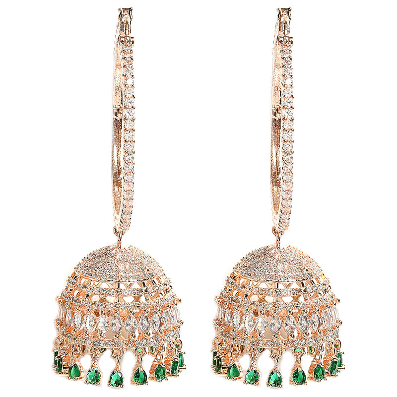 Rose Gold-Plated White & Green American Diamond Studded Jewellery Set