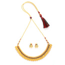 Traditional Temple Coin Red Green Small Choker Necklace With Earring