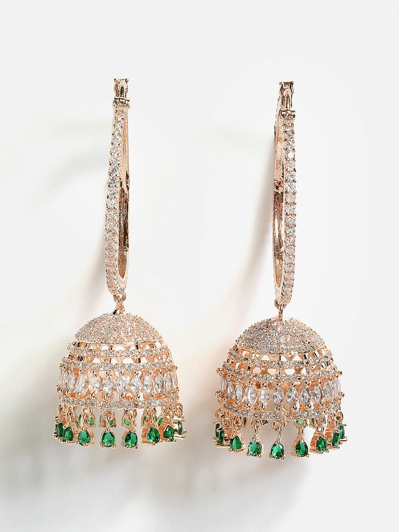 Rose Gold-Plated White & Green American Diamond Studded Jewellery Set