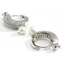 White Peacock Shaped Rhodium-Plated with Silver-Tone Hoop Earrings