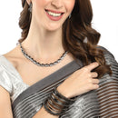 Oxidized Leaf White Cubic Zirconia Studded Combo - Necklace, Earrings, Bangles