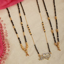 Set Of 3 Gold-Plated AD-Studded Black Beaded Mangalsutra
