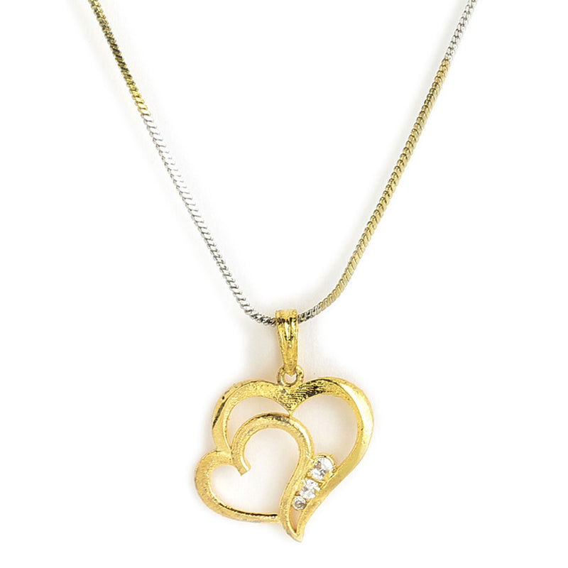 Gold-Plated Heart Shaped White Cubic Zirconia Stone Studded Pendant Combo