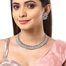 Rhodium-Plated with Silver-Tone Double Layered Kundan-Studded Leaf Shaped Jewellery Set