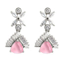 Rhodium-Plated with Silver-Tone White & Pink American Diamond-Studded Jewellery Set