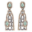Rose Gold-Plated Gunmetal Toned Sea Green American Diamond studded Classic Drop Earrings