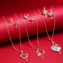 Gold-Plated Heart & Peacock Pink Cubic Zirconia Stone Studded Pendant Set With Chain & Earrings Combo
