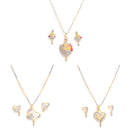 Gold-Plated Heart & Peacock Pink Cubic Zirconia Stone Studded Pendant Set With Chain & Earrings Combo