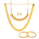 Gold-Plated Polki Red  Temple Coin Jewellery Set with Bangles & Earrings
