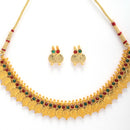 Traditional Temple Coin Red Green Small Choker Necklace With Earring