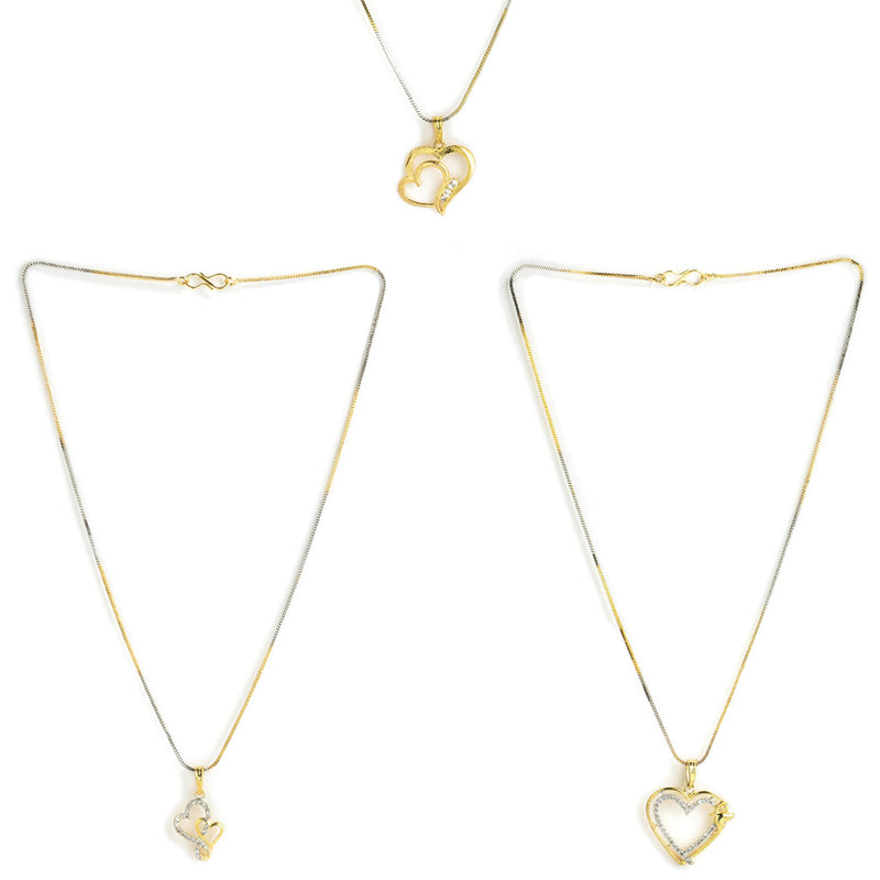 Gold-Plated Heart Shaped White Cubic Zirconia Stone Studded Pendant Combo