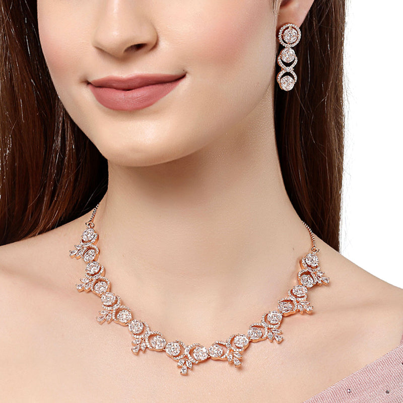 Rose Gold-Plated CZ & American Diamond Studded Handcrafted Jewellery Set