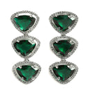 Rhodium-Plated with Silver-Tone Handcrafted Green American Diamond Studded Triangular Jewellery Set