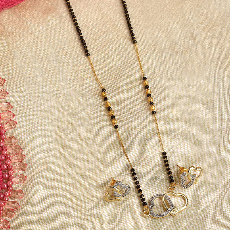Heart Shaped American Diamond  Mangalsutra with Chain and Earrings for Women