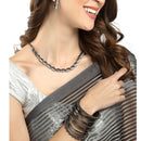Oxidized Leaf White Cubic Zirconia Studded Combo - Necklace, Earrings, Bangles