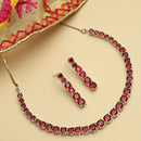 Rhodium-Plated with Silver-Tone Red American Diamond Studded Handcrafted Jewellery Set