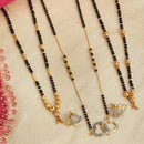 Sparkling Gold Plated Wedding Jewellery American Diamond Solitaire Mangalsutra Tanmaniya Combo For Women