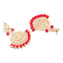 Gold-Plated Red Pearl & Kundan Studded Maang Tikka With Earrings