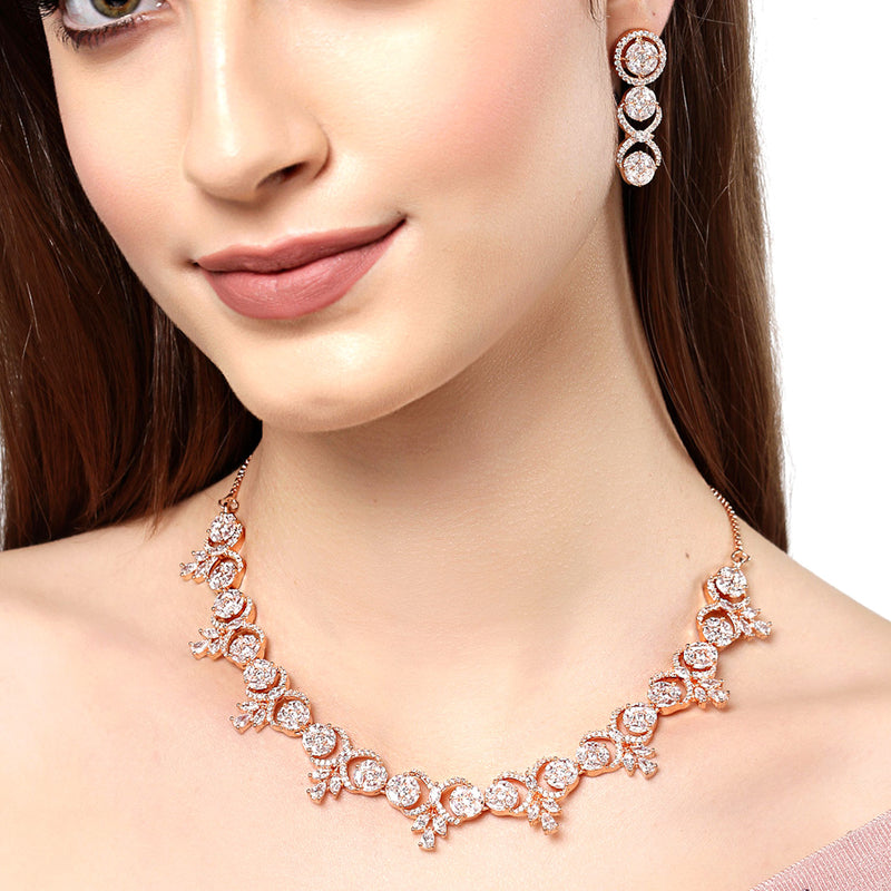 Rose Gold-Plated CZ & American Diamond Studded Handcrafted Jewellery Set