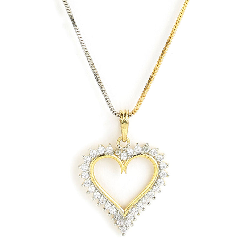 Gold-Plated Heart Shaped White Cubic Zirconia Stone Studded Pendant Combo