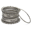 Oxidized Leaf White Cubic Zirconia Studded Combo - Necklace, Earrings, Bangles