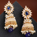 Pearl Stylish Blue & Gold-Toned Contemporary Gold-Plated Jhumka Earrings