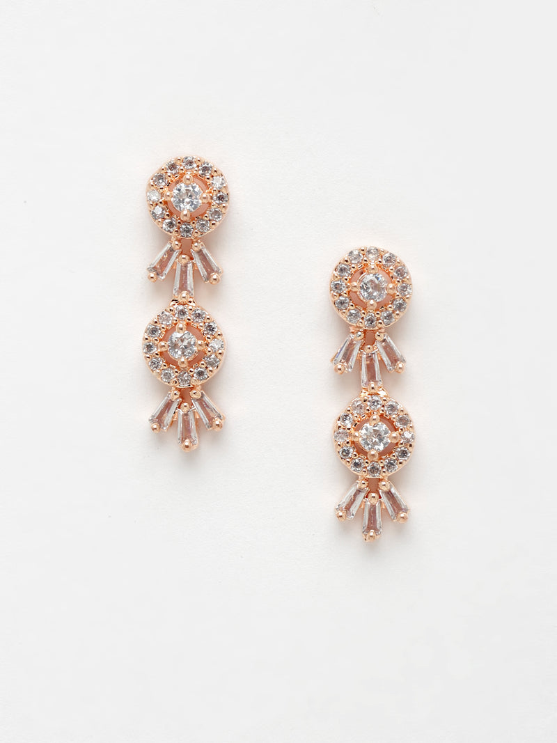 Rose Gold-Plated White American Diamond-Studded Jewellery Set