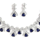 Rhodium-Plated with Silver-Tone Navy Blue American Diamond Studded Handcrafted Jewellery Set