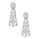 Rhodium-Plated Sea Green American Diamond studded Classic Contemporary Drop Earrings