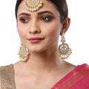 Gold-Plated White Pearl & Kundan Studded Maang Tikka With Earrings
